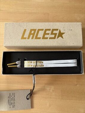Golden Goose White Flat Shoe Laces with Gold Tips